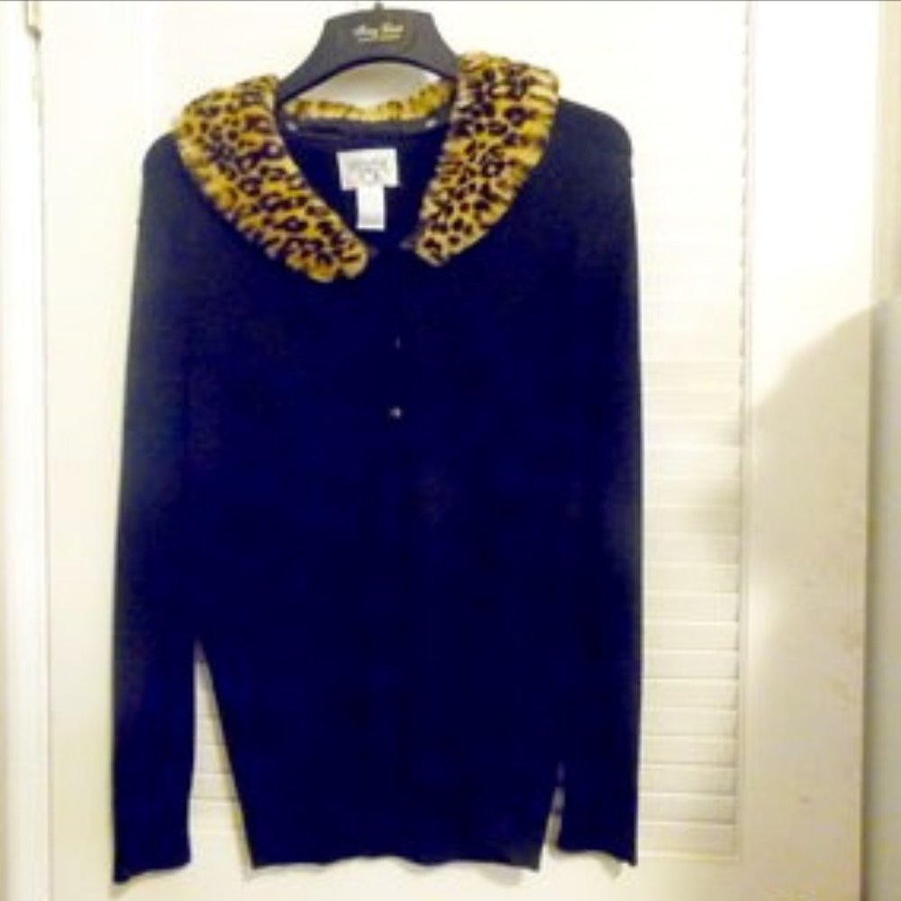 Cervelle Black Sweater With Faux Fur Removeable Collar Size Medium